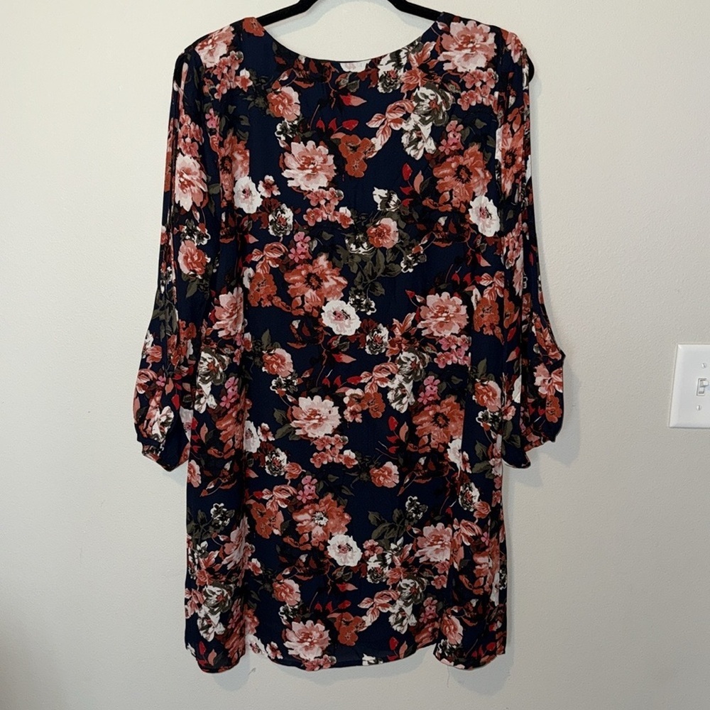 Lulus Shifting Dears Navy Floral Cold Shoulder Long Sleeve Dress Women Large NEW - Picture 7 of 10